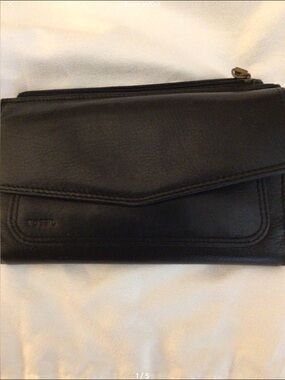 Fossil Black Leather Envelope Clutch wallet. 7” wide
